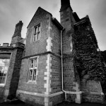 black and white image of brooksby hall