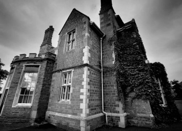 black and white image of brooksby hall